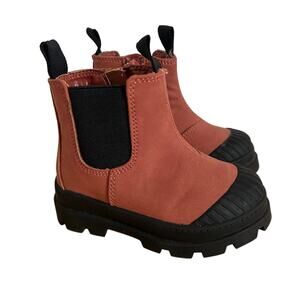 H&M Chelsea Baby Boots Black Leather & Pink/Mauve Zipper Ankle Booties US 4-5